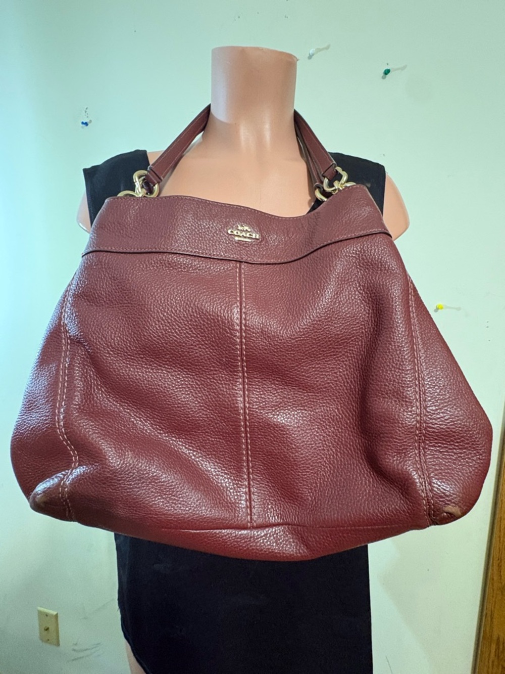 Coach Lexy Pebbled Leather Shoulder Bag Wine oxblood color women’s purse tote - Picture 1 of 13